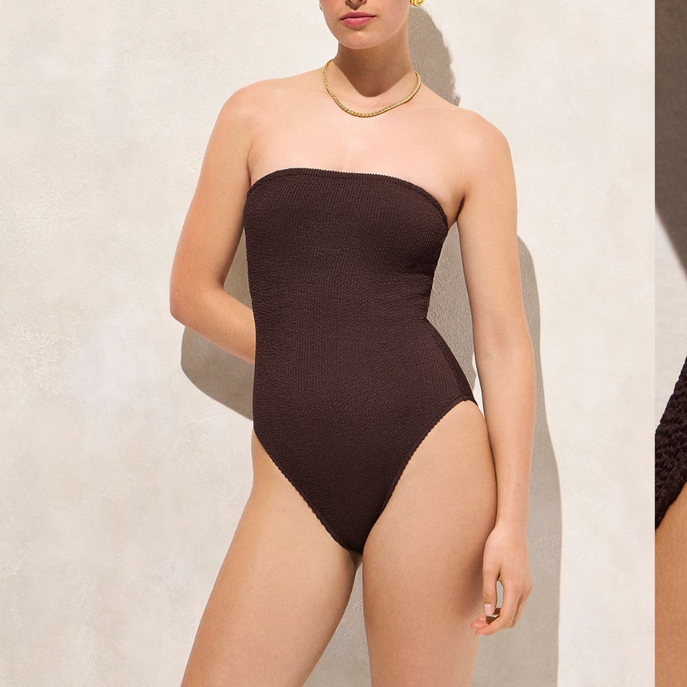 J.Crew Scrunchie Strapless Textured One-Piece Swimsuit - Brown size 2 New